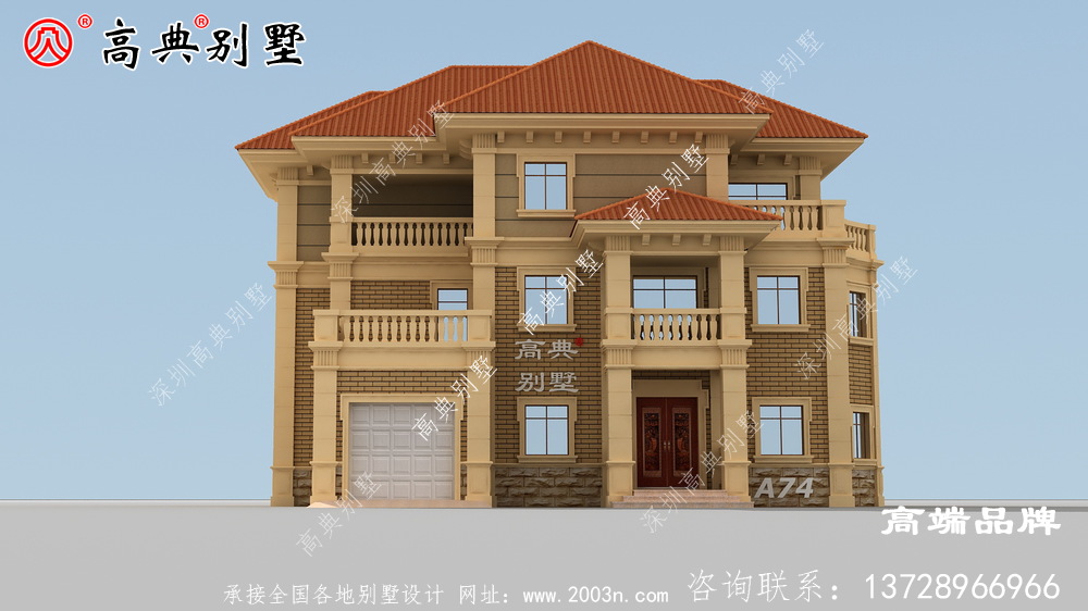 農村歐式風格三層小洋樓斜屋頂別墅