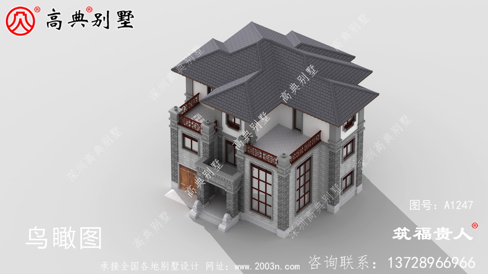 灰白色新中式新款農(nóng)村建別墅圖紙