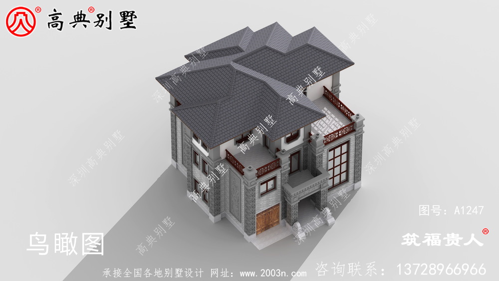 灰白色新中式新款農(nóng)村建別墅圖紙