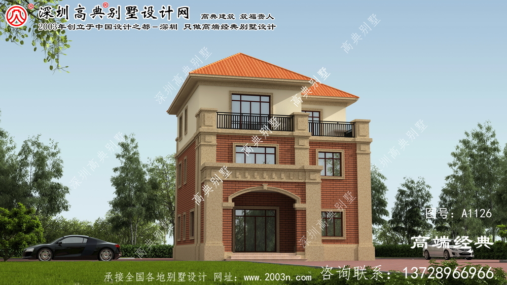 紅原縣新型美麗鄉(xiāng)村三層別墅建筑設計圖,效果圖。