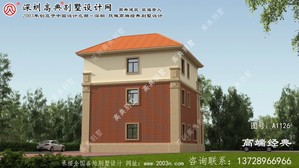 紅原縣新型美麗鄉(xiāng)村三層別墅建筑設計圖,效果圖。