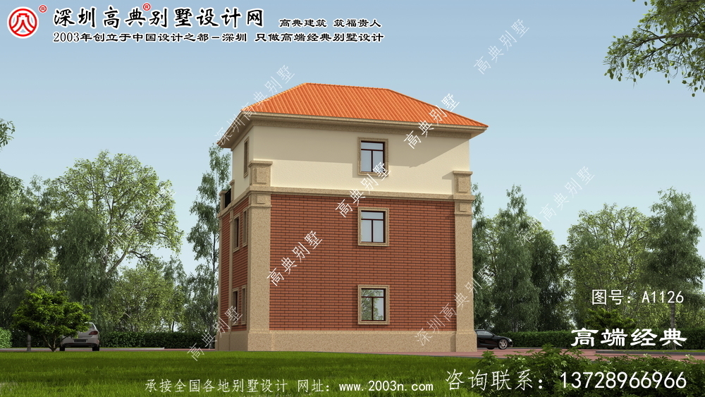 紅原縣新型美麗鄉(xiāng)村三層別墅建筑設計圖,效果圖。