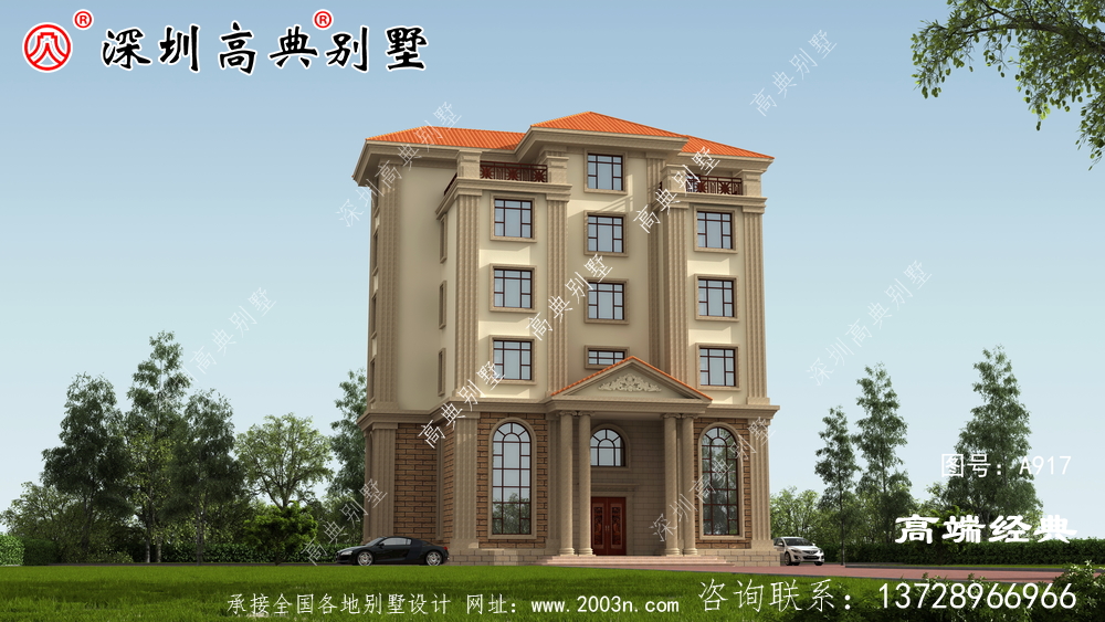 簡歐別墅房屋設(shè)計圖，外觀圖高端、大氣