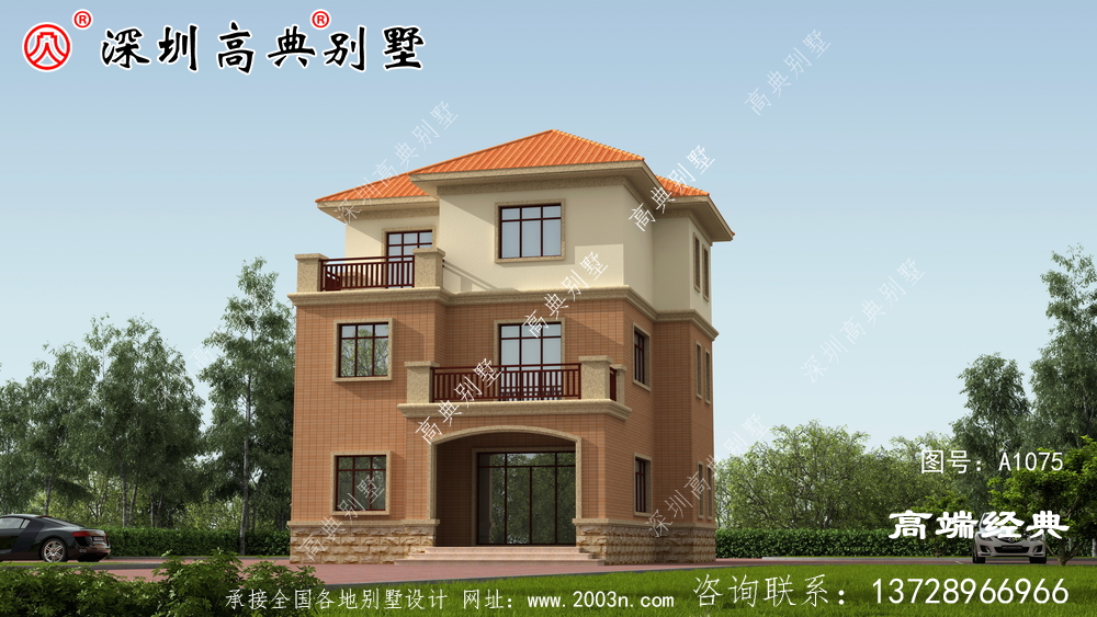 三樓簡歐別墅的設計圖，外觀時尚簡潔，居住舒適。