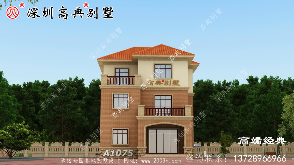 三樓簡歐別墅的設計圖，外觀時尚簡潔，居住舒適。