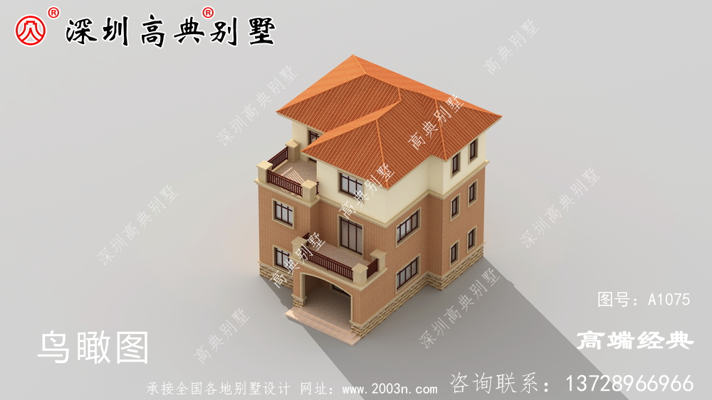 三樓簡歐別墅的設計圖，外觀時尚簡潔，居住舒適。