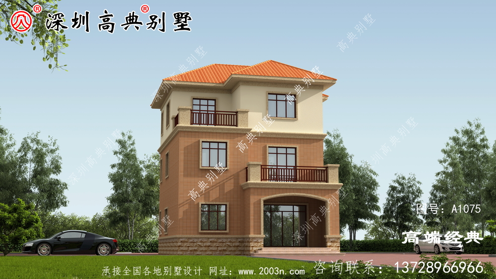 三樓簡歐別墅的設計圖，外觀時尚簡潔，居住舒適。