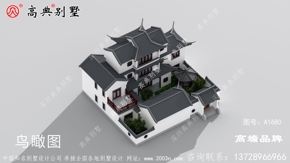 大戶型中式庭院別墅,占地293平屋檐極其漂亮