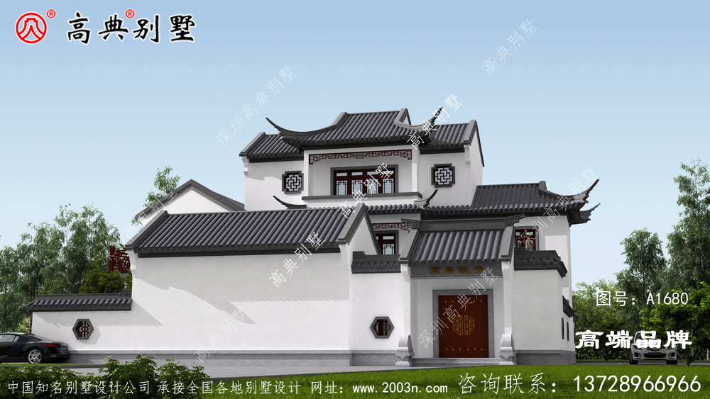 大戶型中式庭院別墅,占地293平屋檐極其漂亮