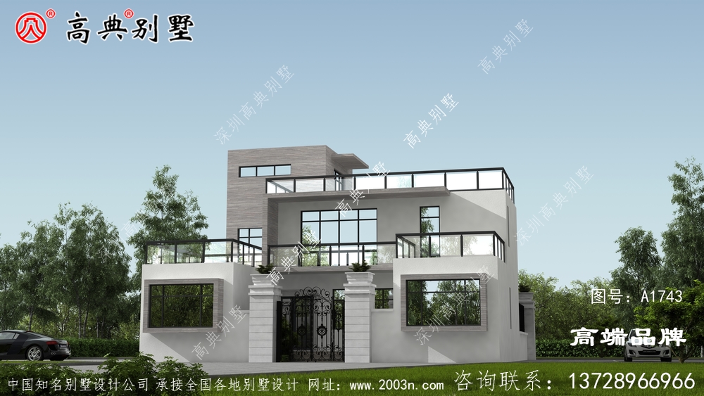 別墅外觀清新美麗線條流暢，典型的現代風格