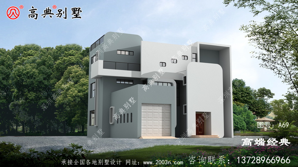 歐式風格三層小洋樓外觀圖，外觀很漂亮，符合農村住宅的設計