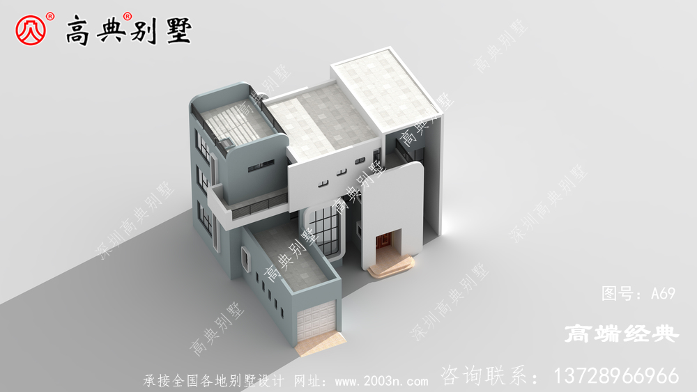 歐式風格三層小洋樓外觀圖，外觀很漂亮，符合農村住宅的設計