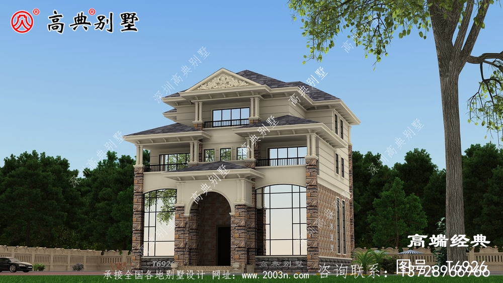 雙復式三層別墅外觀圖,戶型通透采光極佳